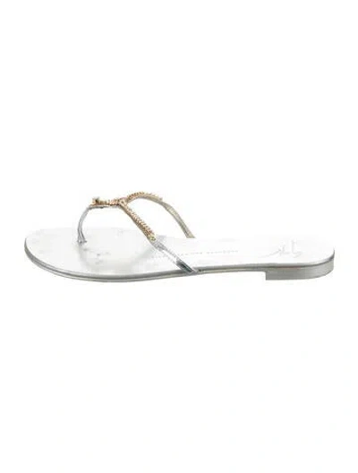 Pre-owned Giuseppe Zanotti Crystal Crystal Embellishments Flip Flops In Metallic/silver