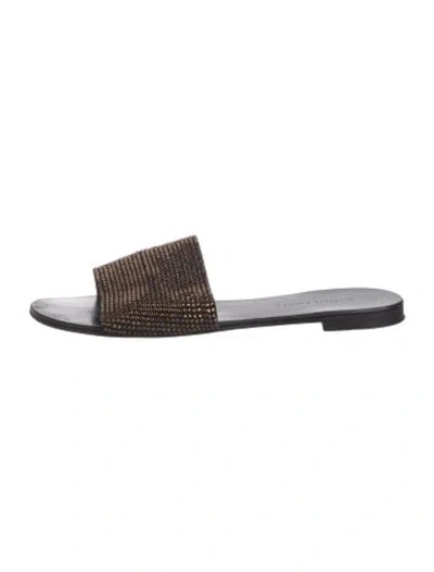 Pre-owned Giuseppe Zanotti Crystal Crystal Embellishments Slides In Brown