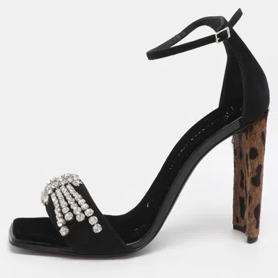Pre-owned Giuseppe Zanotti Crystal Embellished Size 39 Black Suede Ankle Strap Sandals