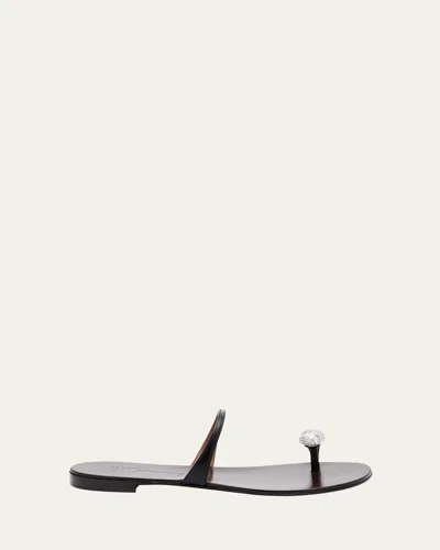 Giuseppe Zanotti Crystal Jewel Thin Strap Leather Sandals In Nero