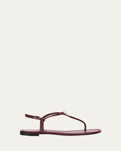 Giuseppe Zanotti Crystal Leather Thong Sandals In Burgundy