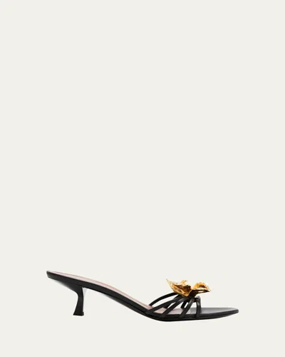 Giuseppe Zanotti Crystal Orchid & Leather Kitten-heel Mule Sandals In Black