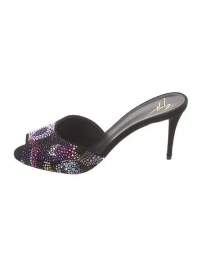 Pre-owned Giuseppe Zanotti Crystal Patterned Slides In Black