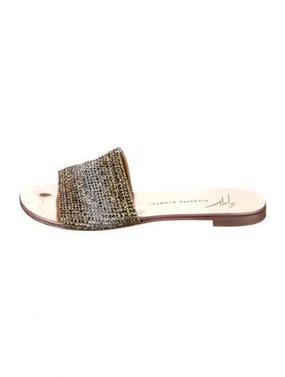 Pre-owned Giuseppe Zanotti Crystal Patterned Slides In Gold
