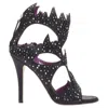 Giuseppe Zanotti Crystal Satin Leather Lined Cutout Sandals Heels In Black