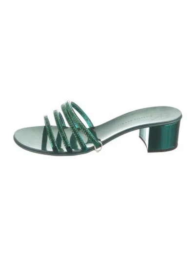 Pre-owned Giuseppe Zanotti Crystal Slides In Green