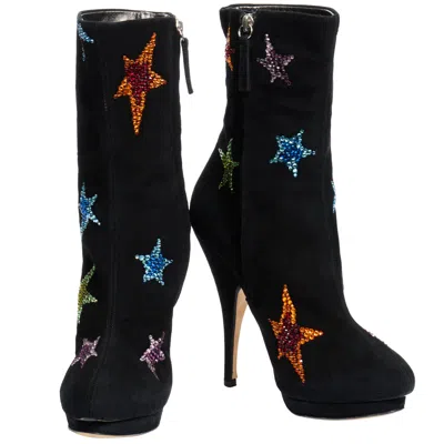 Pre-owned Giuseppe Zanotti Crystal Star Suede Platform Boots Fw13 • Size 39 In Black