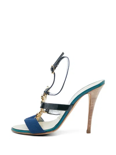 Pre-owned Giuseppe Zanotti Crystal-embellished Slingback Sandals In Blue