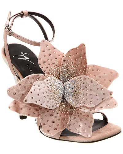 Giuseppe Zanotti Curvy 105 Velvet Sandal In Beige