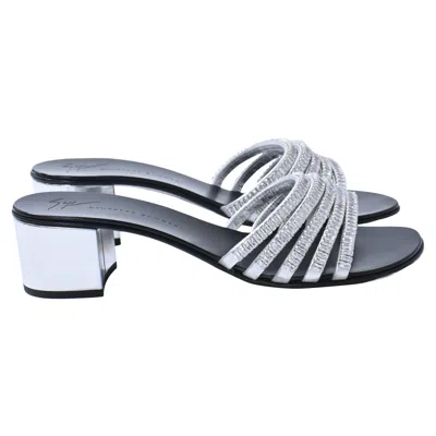 Pre-owned Giuseppe Zanotti Cystal-embellished Sandals In Silver Leather In Black