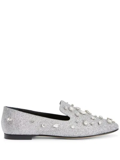 Giuseppe Zanotti Dalila Bijoux Glitter Loafers In White
