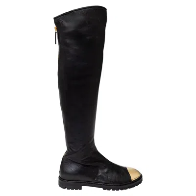 Pre-owned Giuseppe Zanotti Dalila Leather Metal Toe Boots - '10s In Black