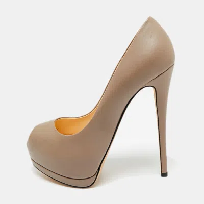 Giuseppe Zanotti Dark Beige Leather Peep Toe Platform Pumps In Brown