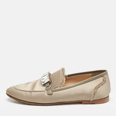 Giuseppe Zanotti Dark Beige/grey Satin And Leather Slip On Loafers In Neutral