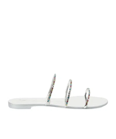 Giuseppe Zanotti Dark Colorful Crystal-embellished Slides In Silver