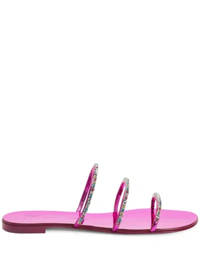 Giuseppe Zanotti Dark Colorful Rhinestone-embellished Sandals In Fucsia