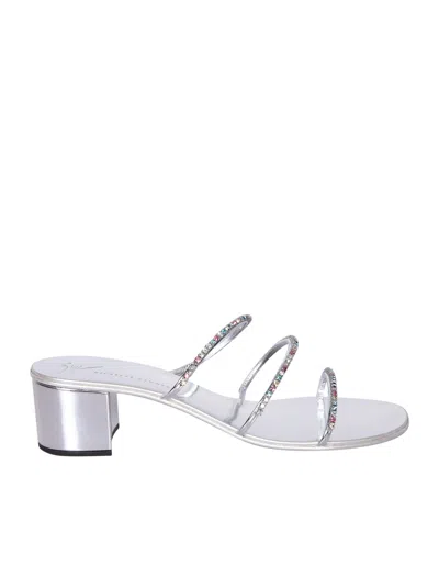 Giuseppe Zanotti Dark Colorful White Sandals In Metallic