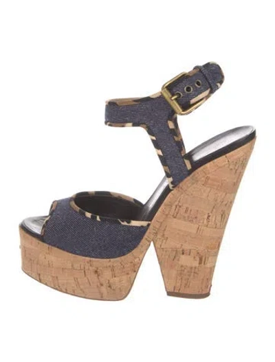 Pre-owned Giuseppe Zanotti Denim Animal Print Slingback Sandals In Blue