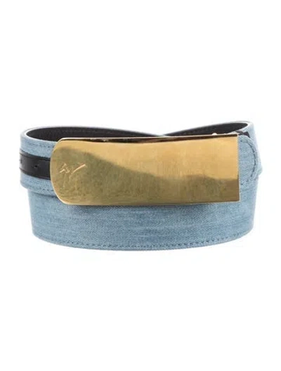 Pre-owned Giuseppe Zanotti Denim Leather Trim Embellishment Belt W/ Tags In Black/blue