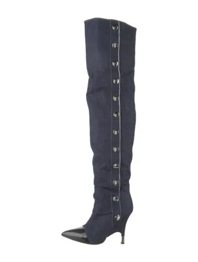 Pre-owned Giuseppe Zanotti Denim Raw-edge Trim Boots In Blue