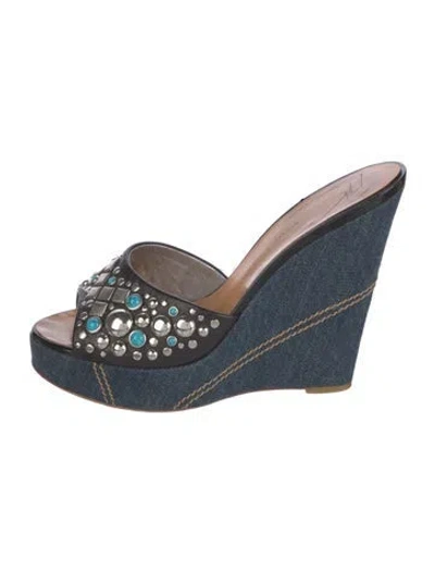 Pre-owned Giuseppe Zanotti Denim Slides In Blue