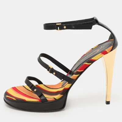 Pre-owned Giuseppe Zanotti Design Black Leather Ankle Strap Sandals Size 37