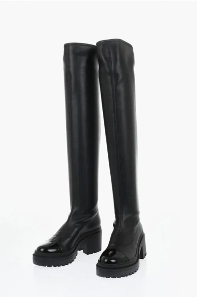 Giuseppe Zanotti Eco-leather Over-the-knee Boots With Patent-effect Toe In Black