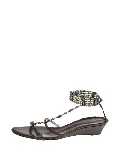 Pre-owned Giuseppe Zanotti Embellished Chain Sandals In Brown