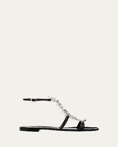 Giuseppe Zanotti Embellished Fishbone Leather Ankle-strap Sandals In Black