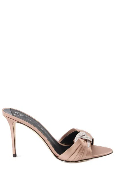Giuseppe Zanotti Embellished Knot Detailed Sandals In Pink