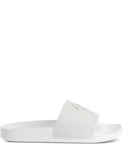 Giuseppe Zanotti Embellished Leather Slides In White