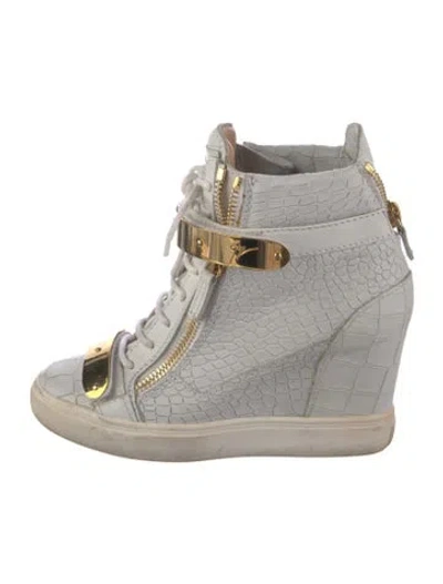 Pre-owned Giuseppe Zanotti Embossed Leather Animal Print Boots In Grey