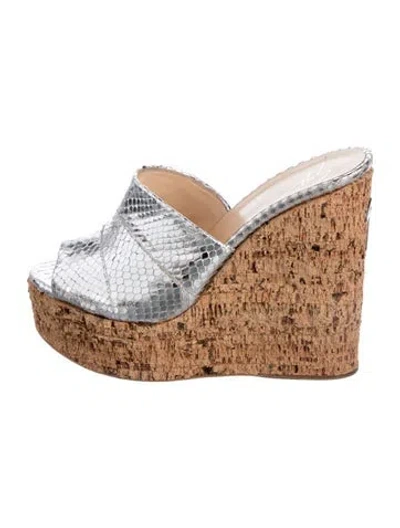 Pre-owned Giuseppe Zanotti Embossed Leather Animal Print Sandals In Metallic/silver