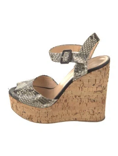 Pre-owned Giuseppe Zanotti Embossed Leather Animal Print Slingback Sandals In Neutral