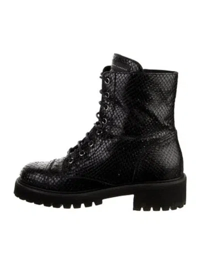 Pre-owned Giuseppe Zanotti Embossed Leather Combat Boots In Black