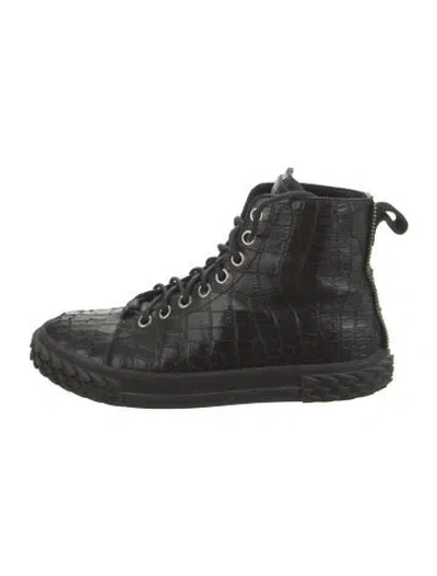 Pre-owned Giuseppe Zanotti Embossed Leather Lace-up Boots In Black