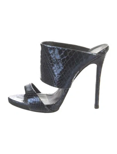 Pre-owned Giuseppe Zanotti Embossed Leather Slides In Blue