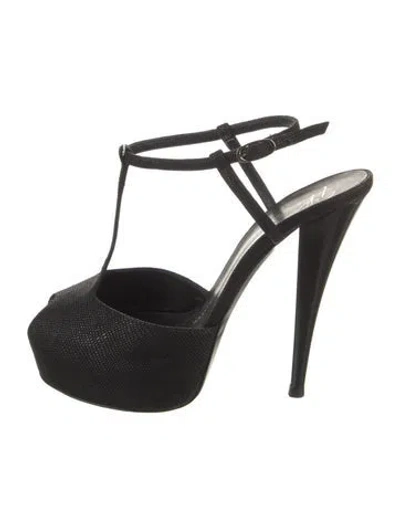 Pre-owned Giuseppe Zanotti Embossed Leather T-strap Sandals In Black