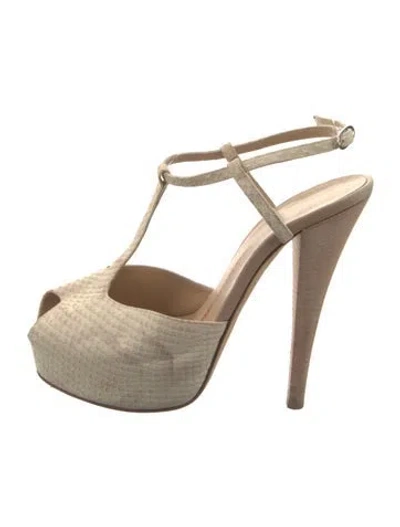 Pre-owned Giuseppe Zanotti Embossed Leather T-strap Sandals In Neutral
