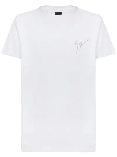 Giuseppe Zanotti Embroidered Logo Cotton T-shirt In White