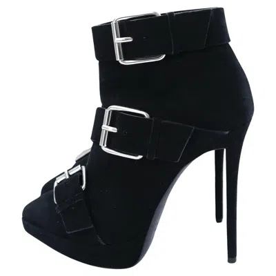 Pre-owned Giuseppe Zanotti Emy Buckle Detail Platform Ankle Boots In Black