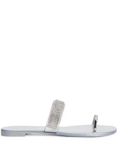 Giuseppe Zanotti Erwan Gem-detail Flat Sandals In Silver