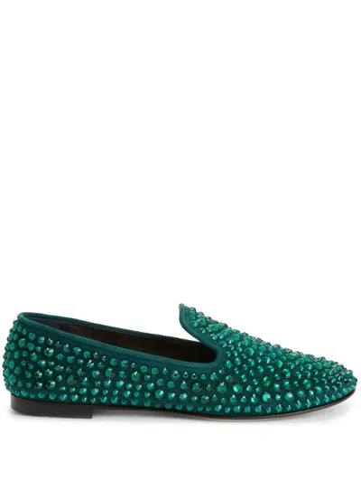 Giuseppe Zanotti Evangeline Crystal-embellished Loafers In Green