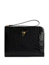 Giuseppe Zanotti Fabian Crocodile-embossed Leather Pouch In 黑色