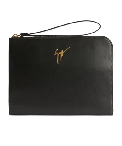 Giuseppe Zanotti Fabian Leather Clutch Bag In Black