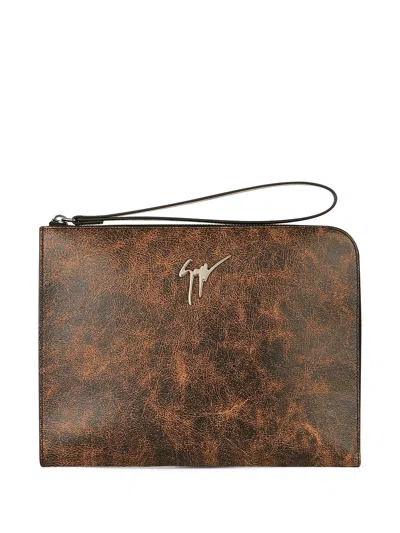 Giuseppe Zanotti Fabian Leather Clutch In Brown