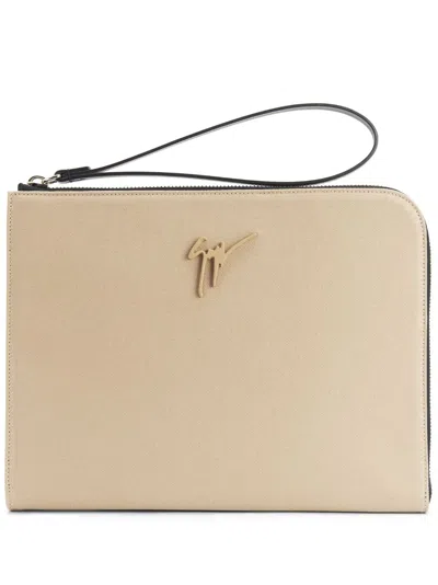 Giuseppe Zanotti Fabian Logo-plaque Clutch Bag In Neutrals