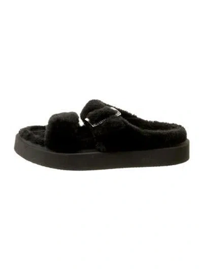 Pre-owned Giuseppe Zanotti Faux Fur Slides In Black