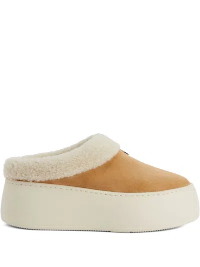 Giuseppe Zanotti Faux-shearling Platform Clogs In Brown