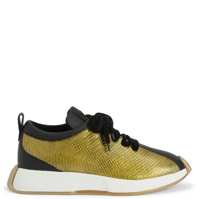 Giuseppe Zanotti Ferox Snakeskin-effect Panelled Sneakers In Yellow